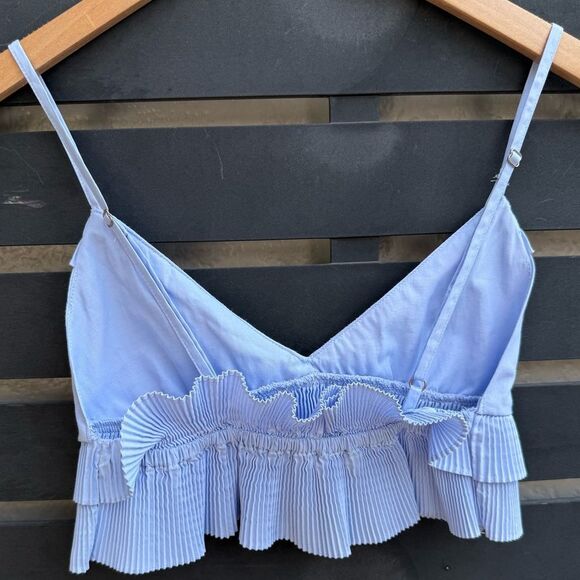 Zara Ruffle Tiered Pleated Cropped Top in Light Blue | XS - Picture 5 of 8